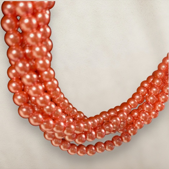 Simulated Peach Pearl Multi Strand Necklace - Picture 3 of 4